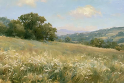 Sunlit Meadow Over Rolling Hills